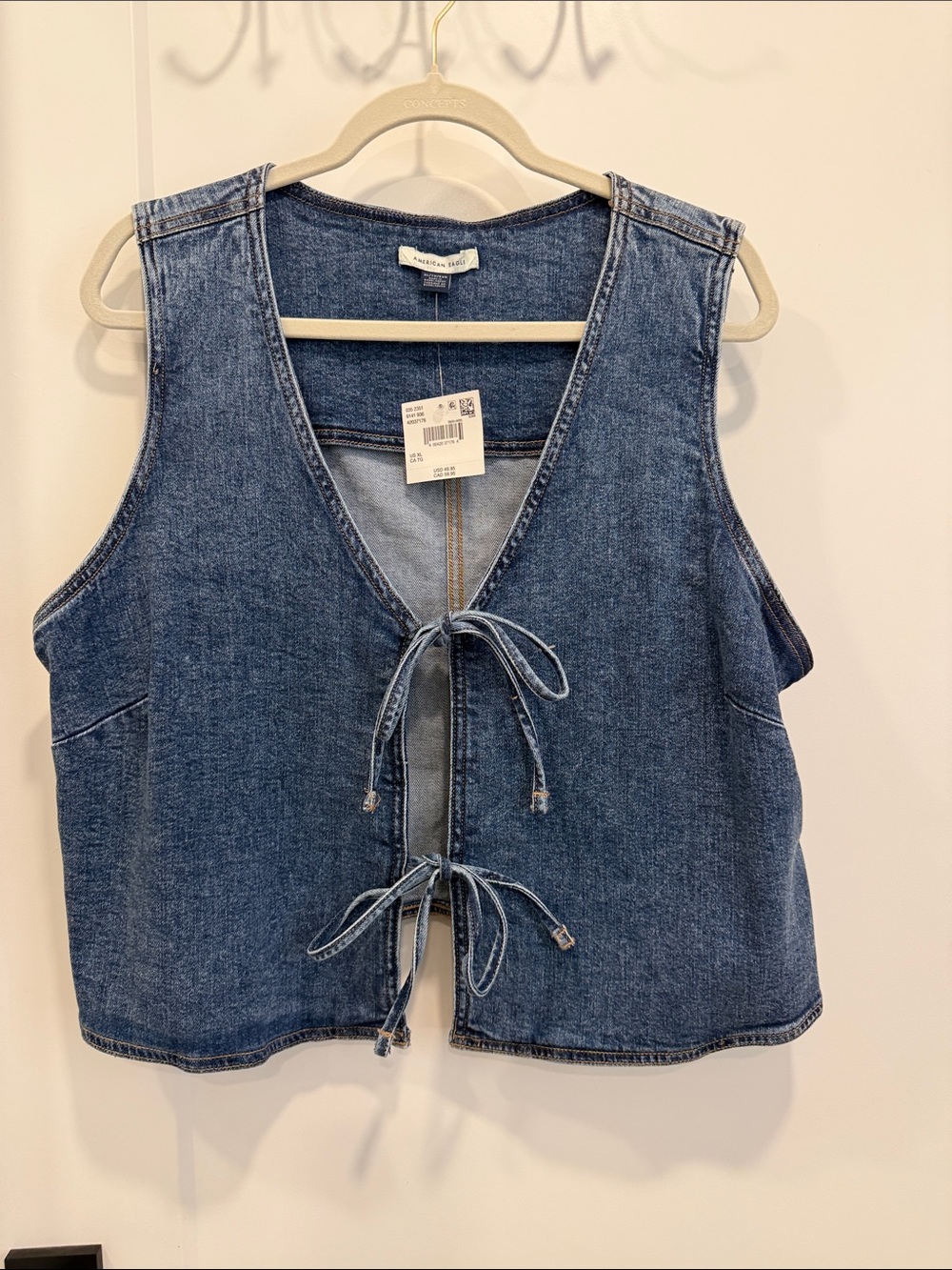 American Eagle Outfitters Blue Denim Tie-Front Tank